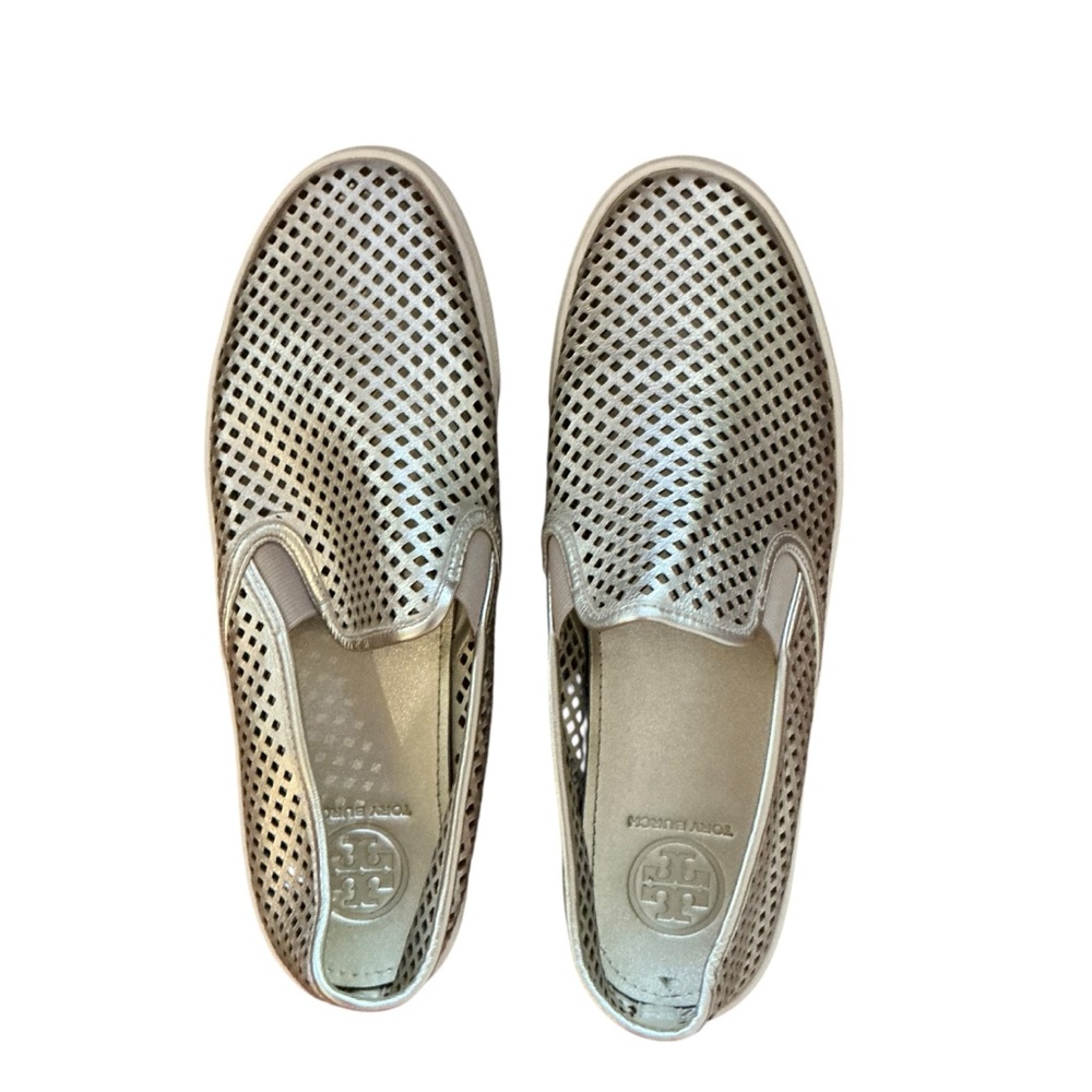 Tory Burch Metallic Gold Jesse Perforated Sneakers Sz 10
